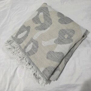 By Anthropologie Wrap Scarf Animal Print Leopard Beige Cozy Soft Fringe Hem